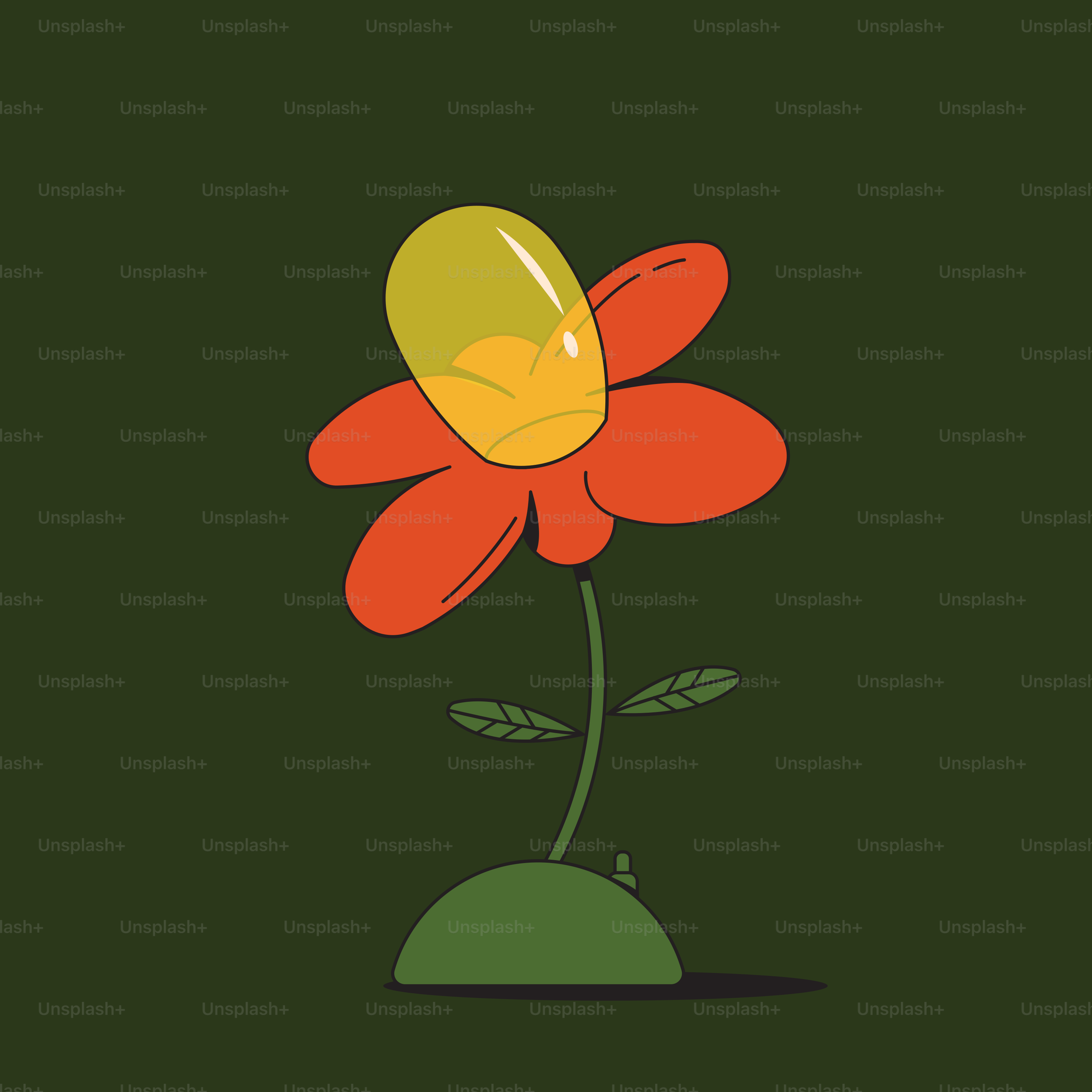 A red flower with a yellow center on a green background