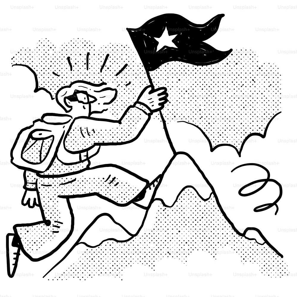 Un dibujo de un hombre corriendo con una bandera