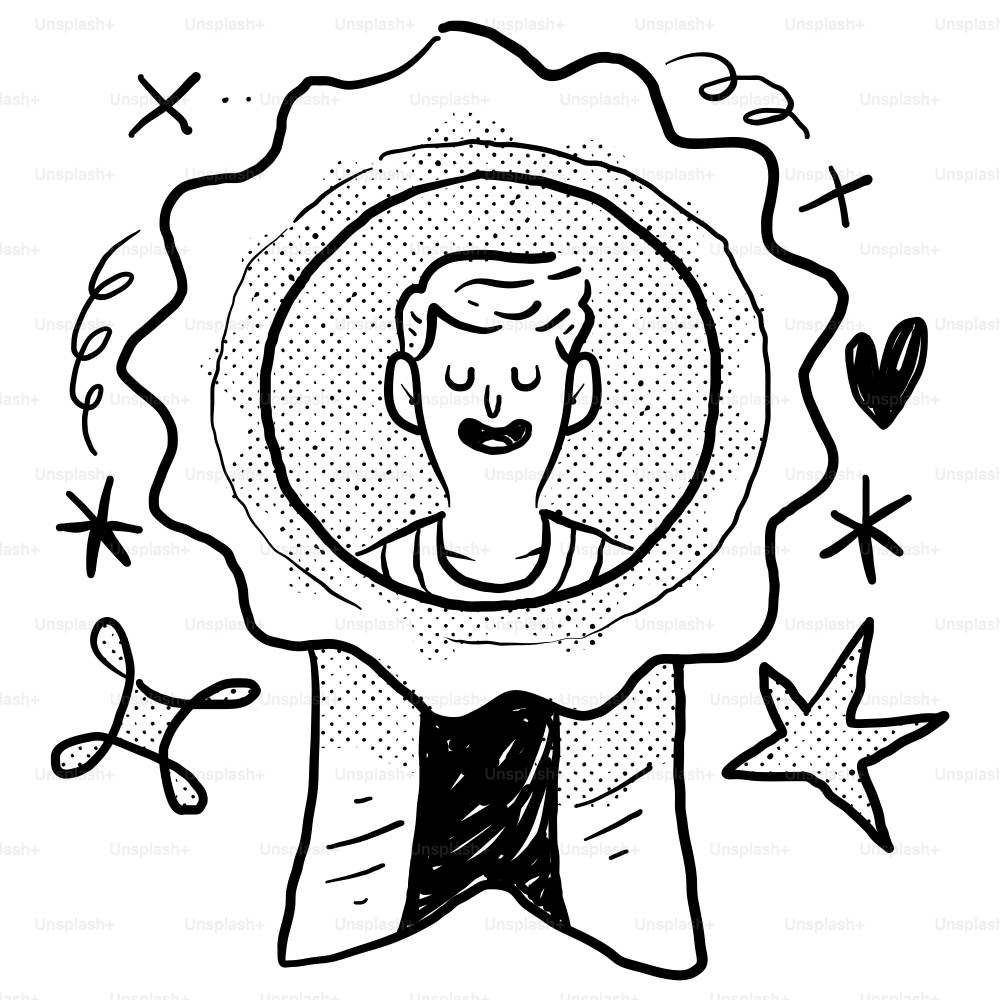 A black and white drawing of a man's face