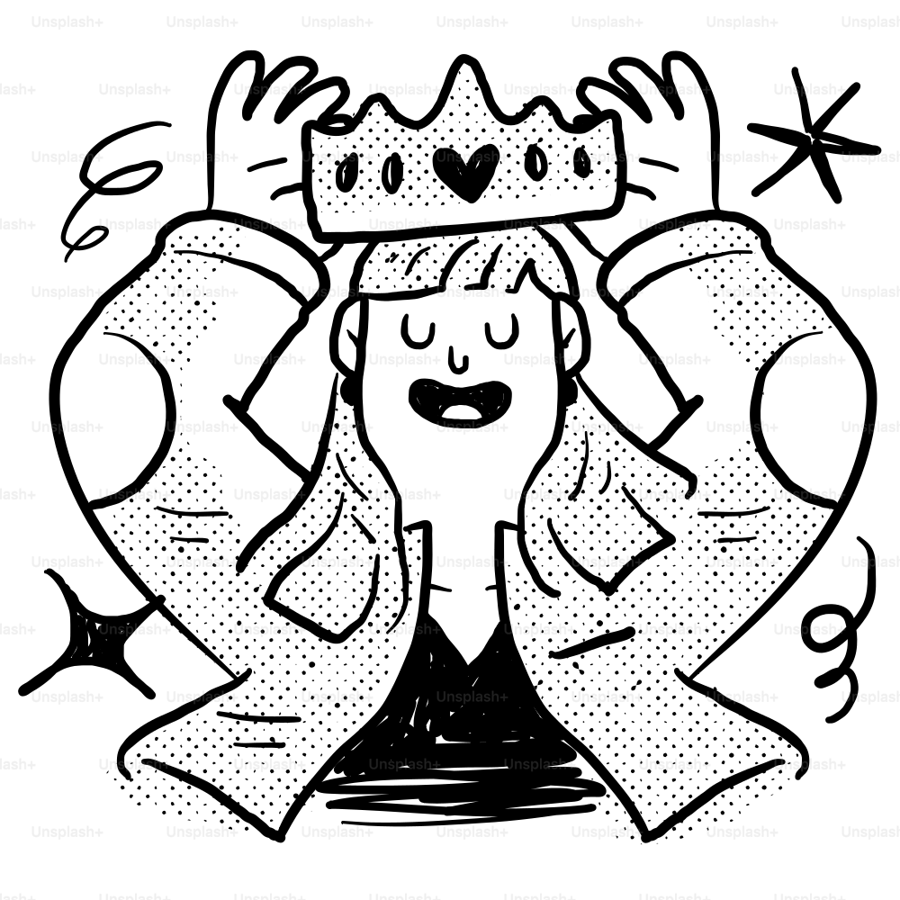 A drawing of a woman with a crown on her head