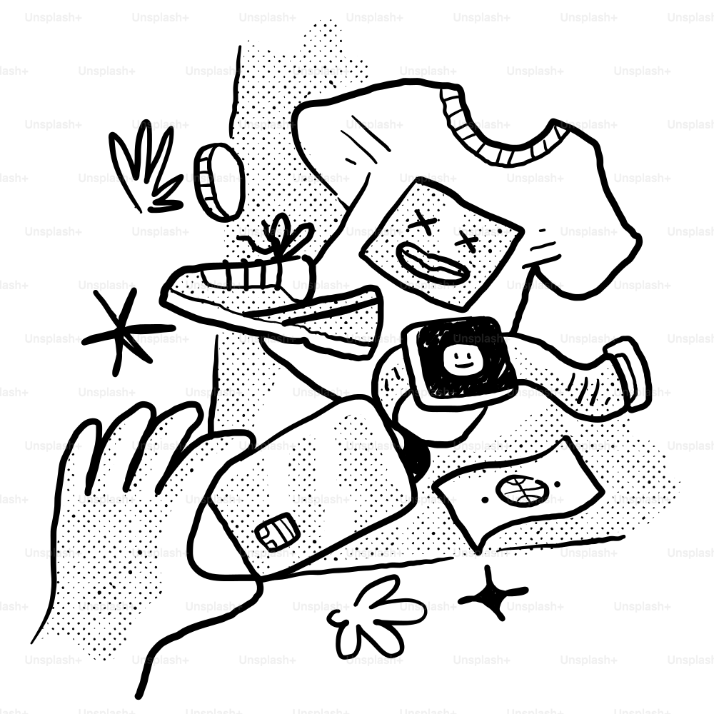 Um desenho em preto e branco de uma pessoa segurando um celular