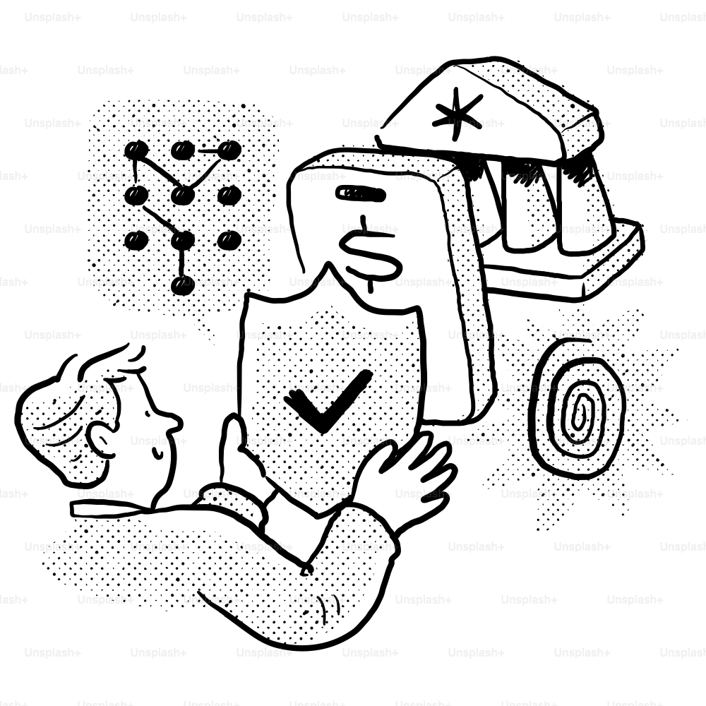 Un dessin d’un homme regardant un écran d’ordinateur