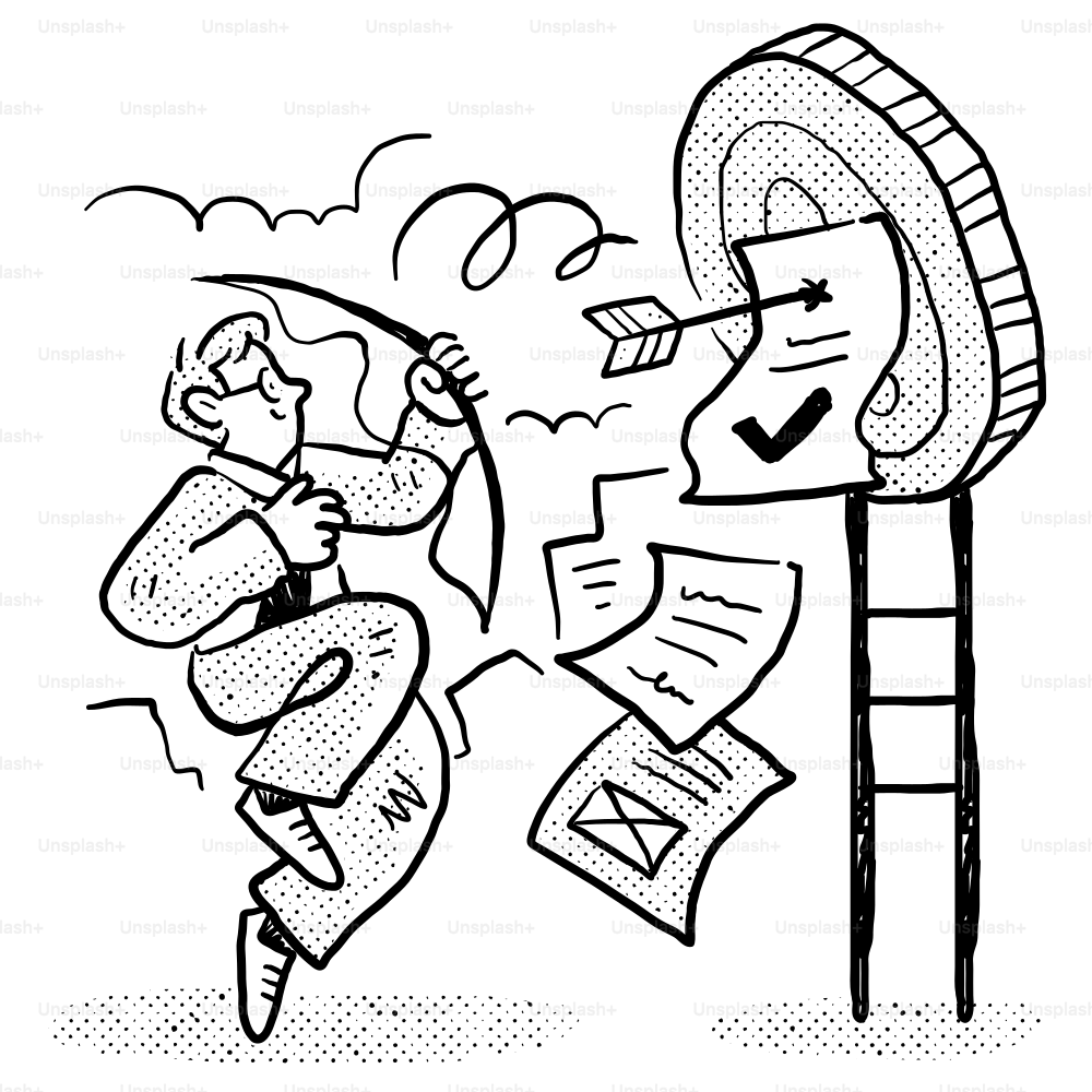 はしごを登る男の漫画の絵