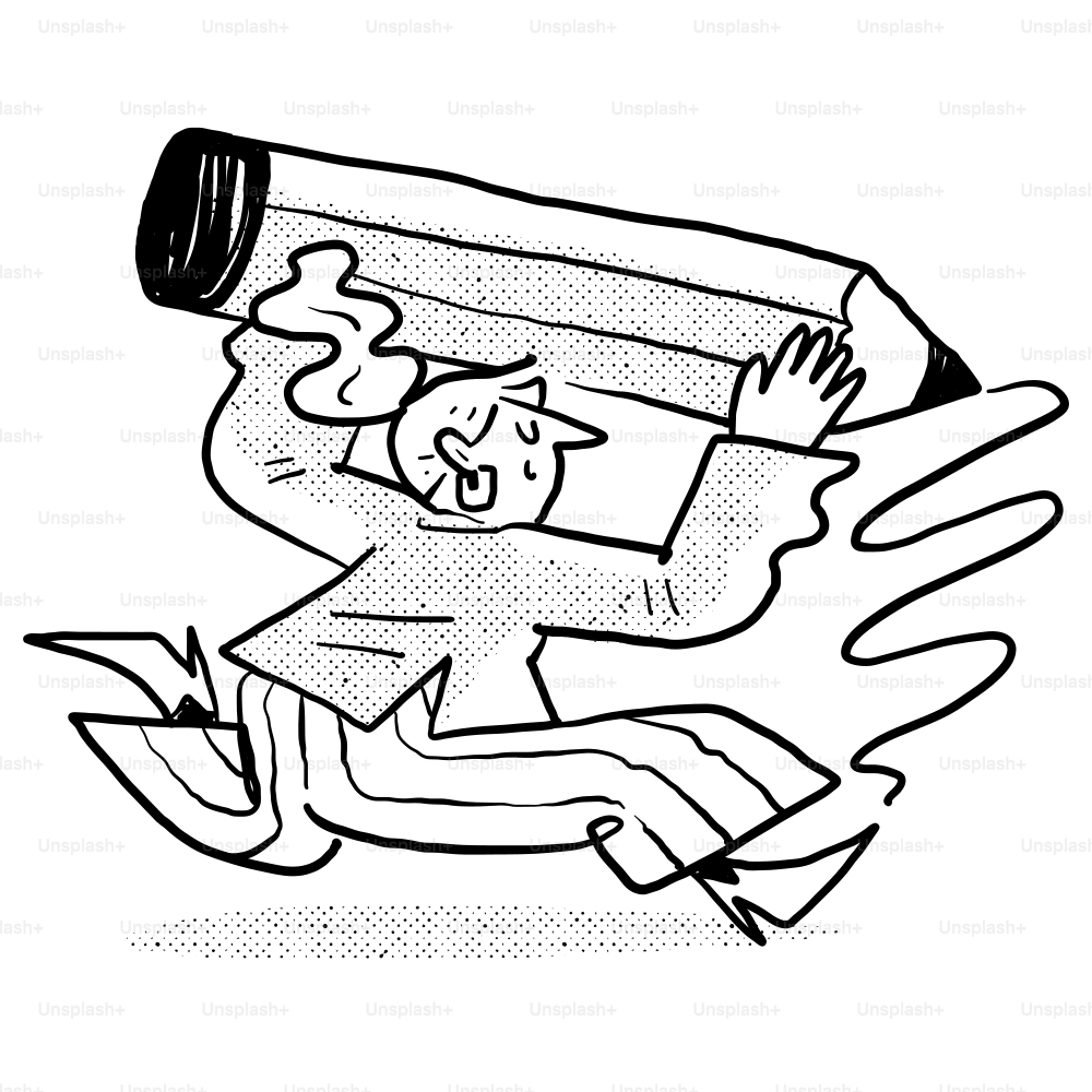 Eine Zeichnung eines Mannes, der ein großes Rohr hält