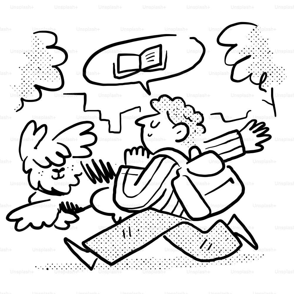 Eine schwarz-weiße Zeichnung eines Mannes und eines Vogels