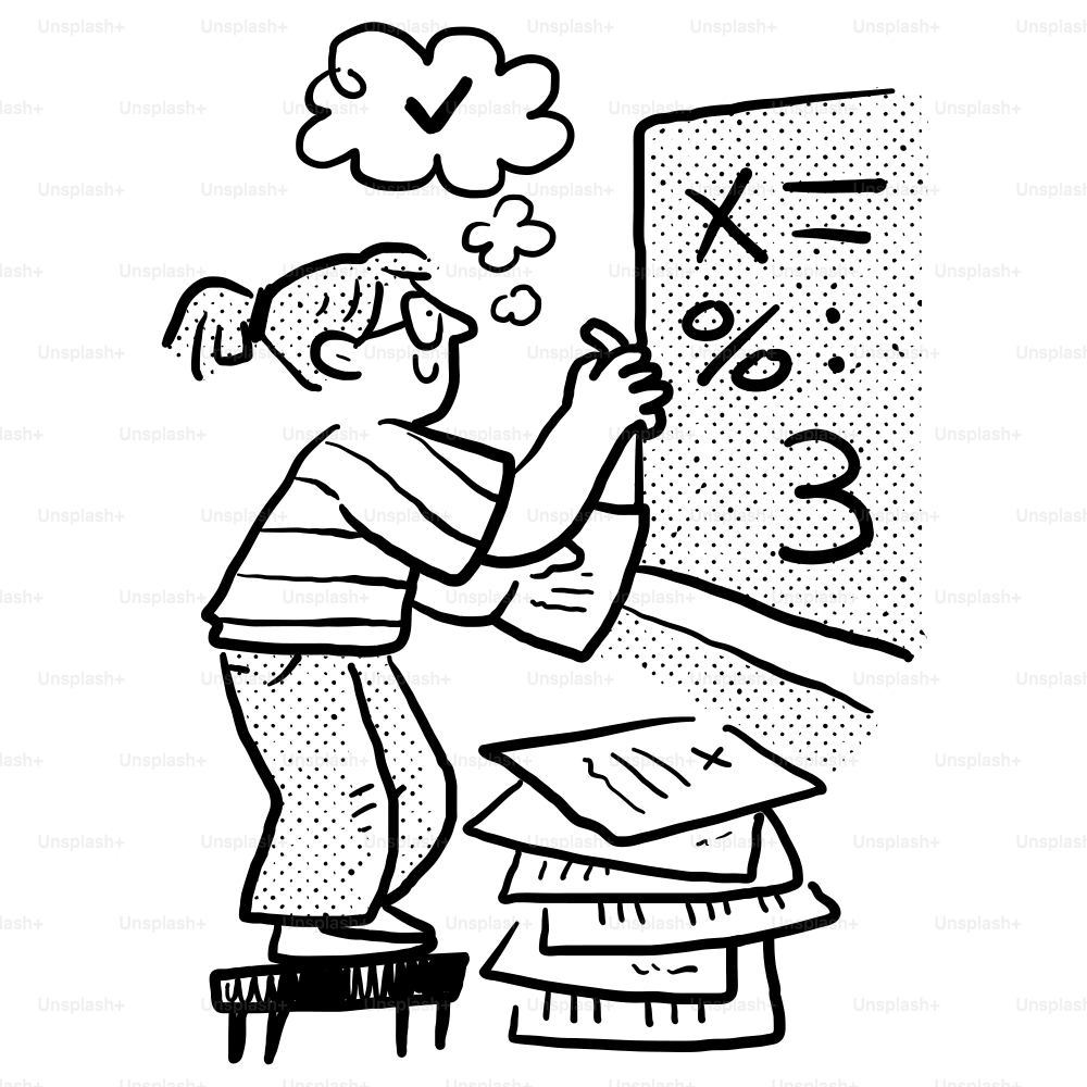 Eine Karikaturzeichnung einer Person, die auf eine Tafel schreibt