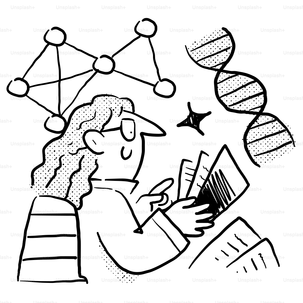 Eine Zeichnung einer Person, die ein Buch liest