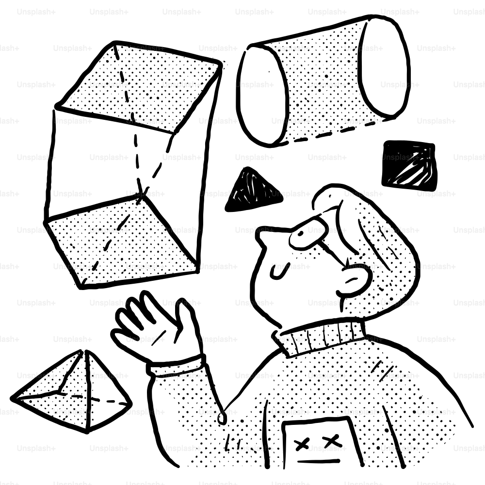 A drawing of a man looking at a paper airplane