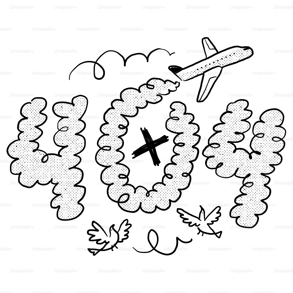 A black and white drawing of a plane flying in the sky