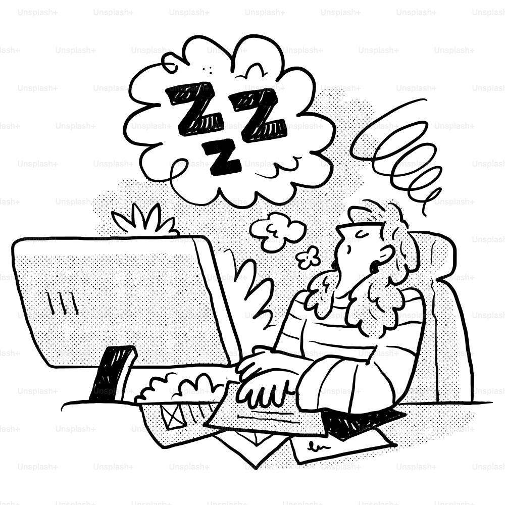 Un dessin animé d’un homme assis devant un ordinateur