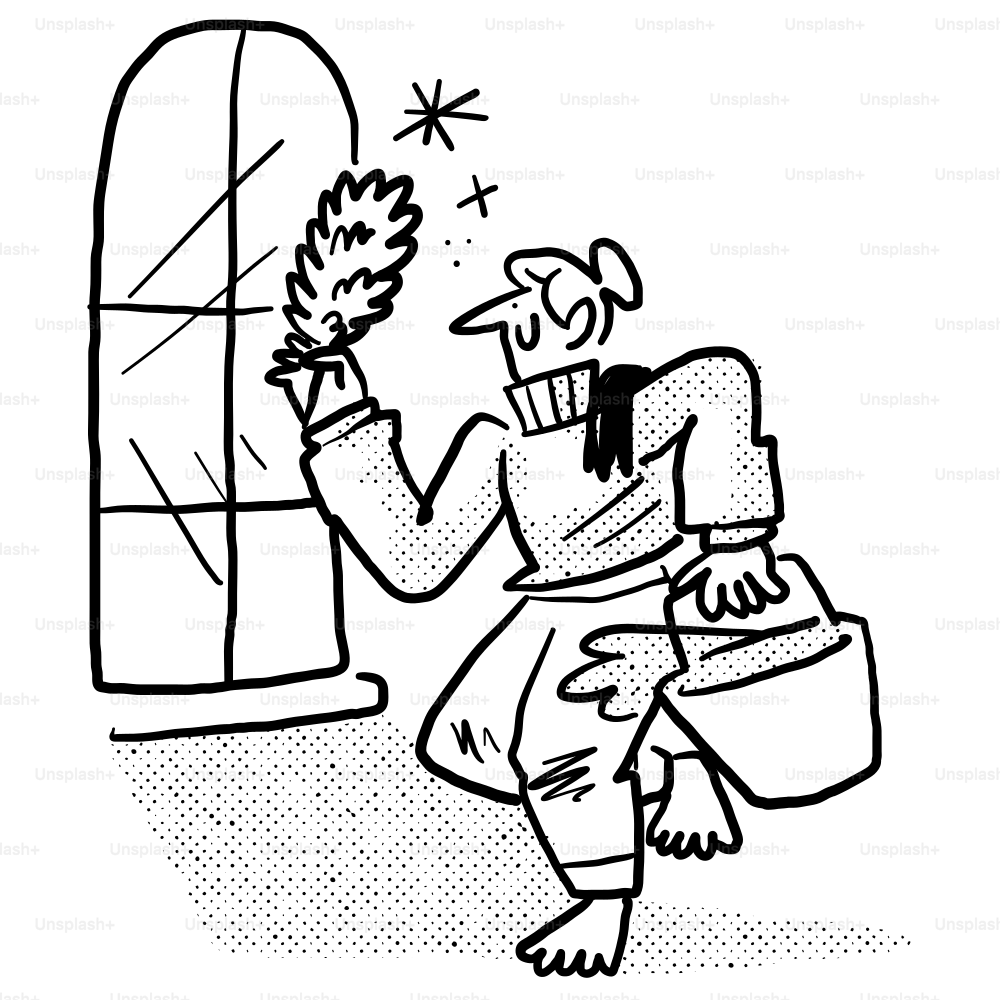 Un dibujo en blanco y negro de un hombre sosteniendo un extintor