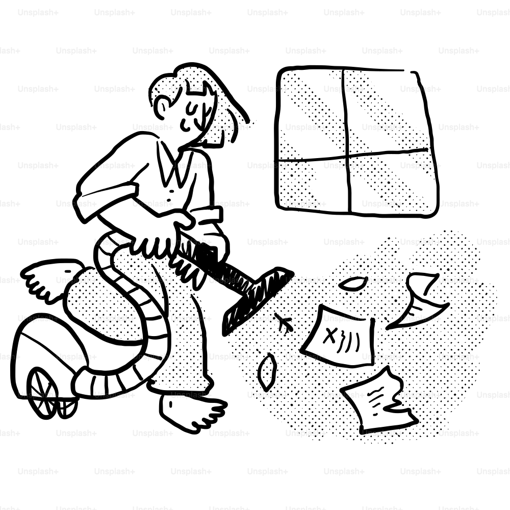 Un dibujo de una persona montando un scooter