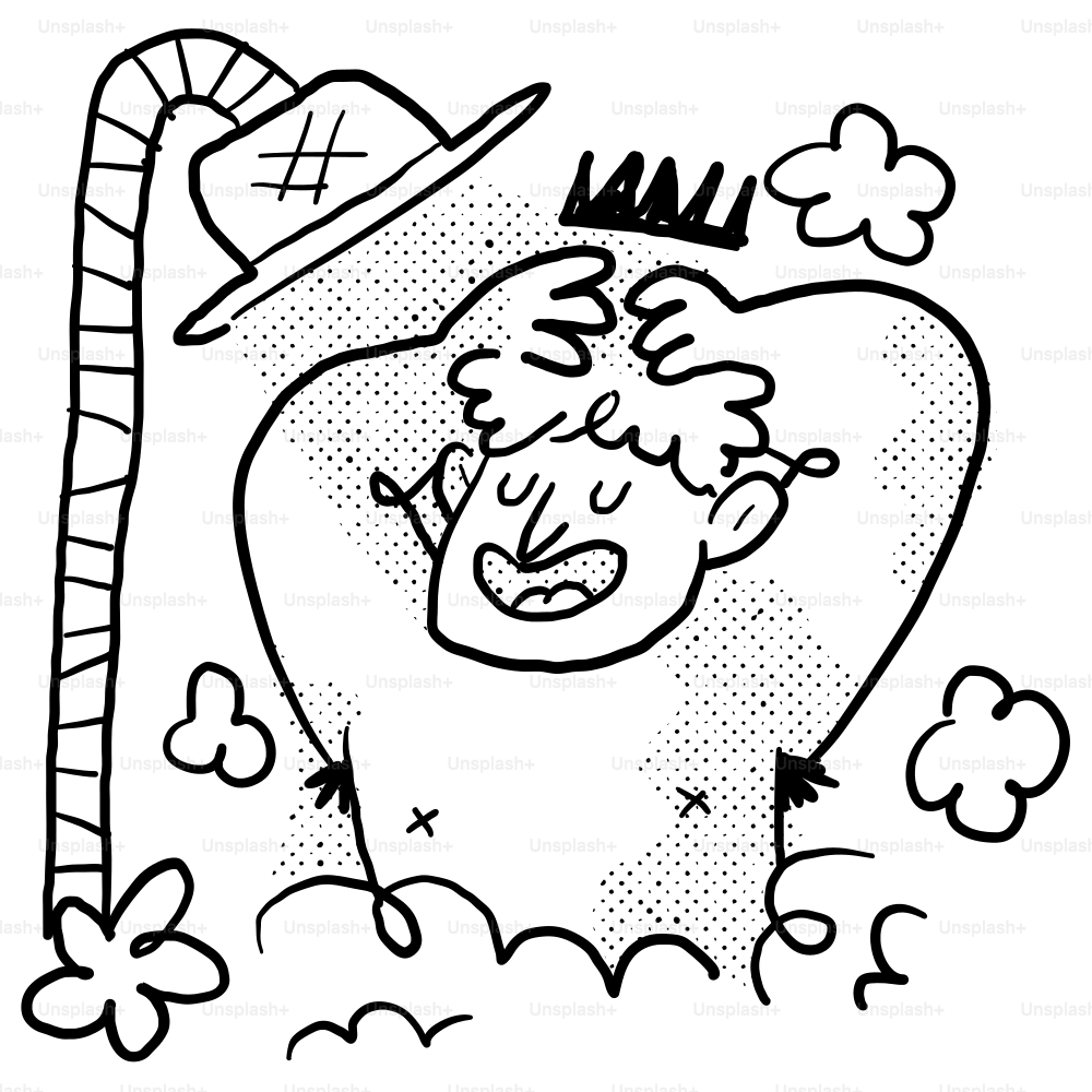 Un dessin en noir et blanc d’un homme avec un chapeau