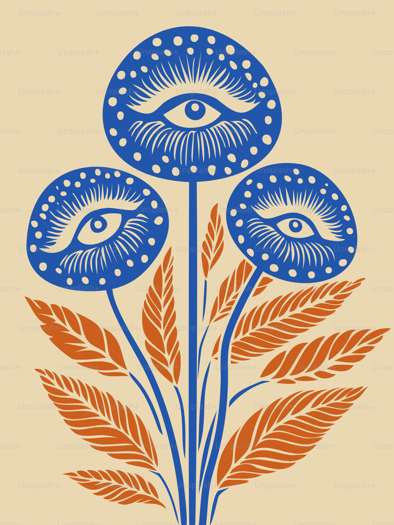 A blue and orange flower with an eye on it