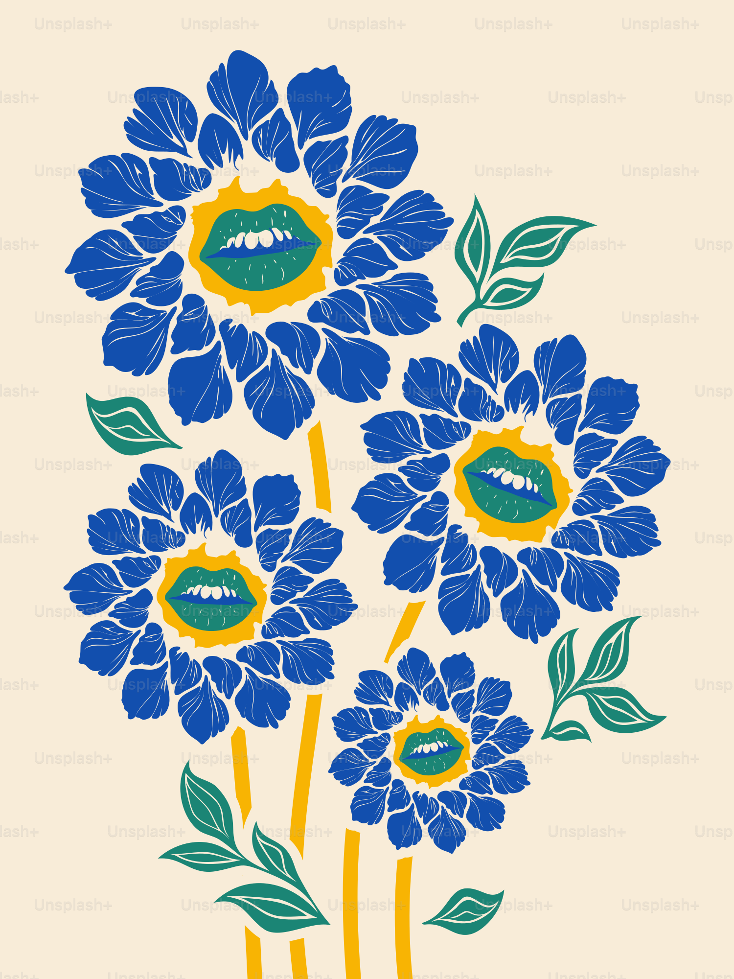 A bunch of blue flowers on a white background