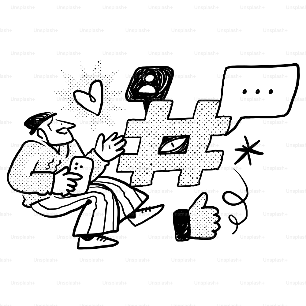 Um desenho de um homem segurando um celular