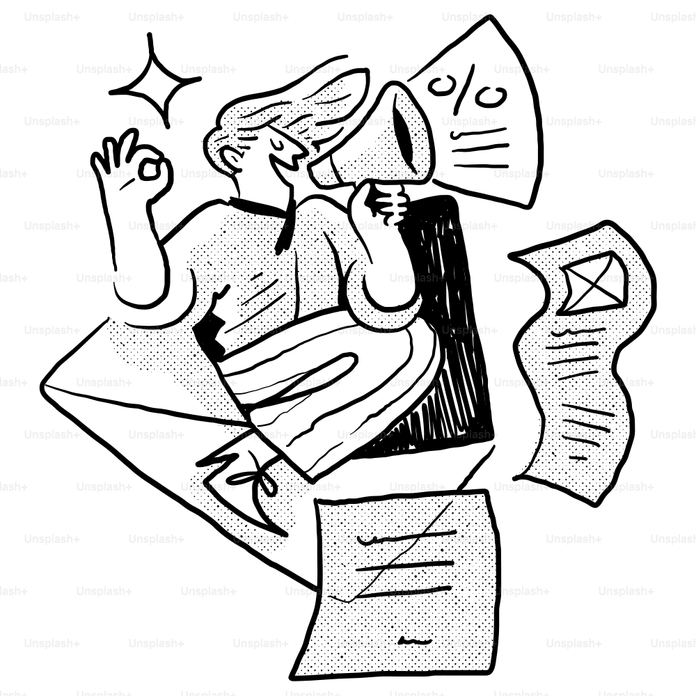 A drawing of a person with a megaphone