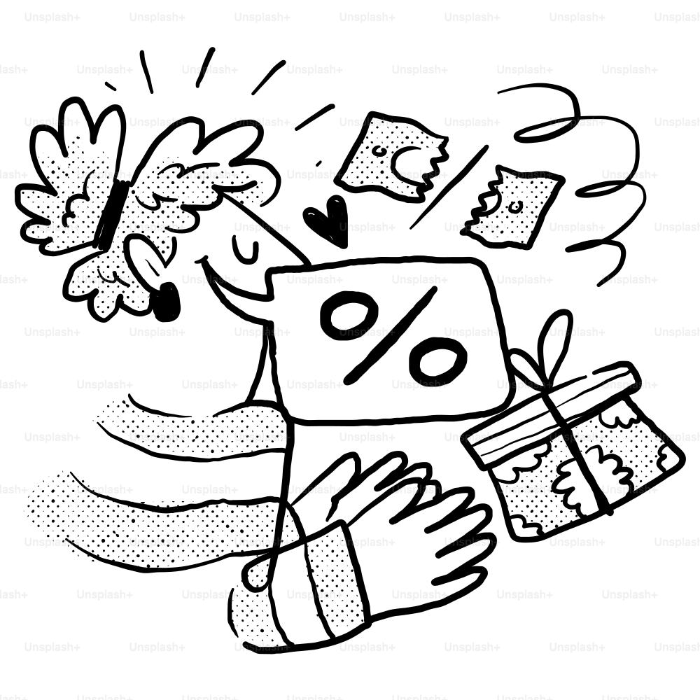 A drawing of a person holding a present