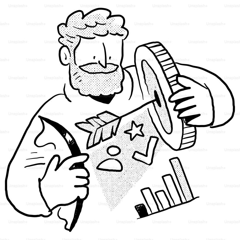 A black and white drawing of a man holding a megaphone