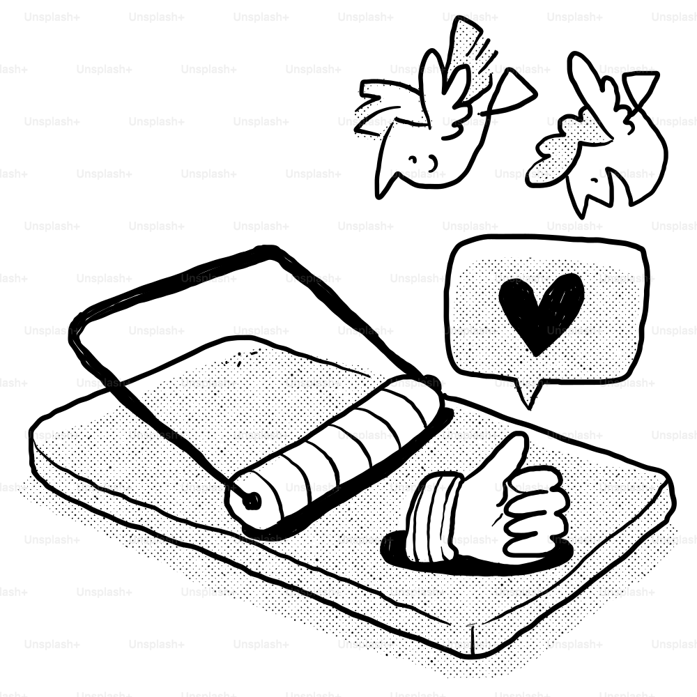 A drawing of a mouse pad with a book on top of it