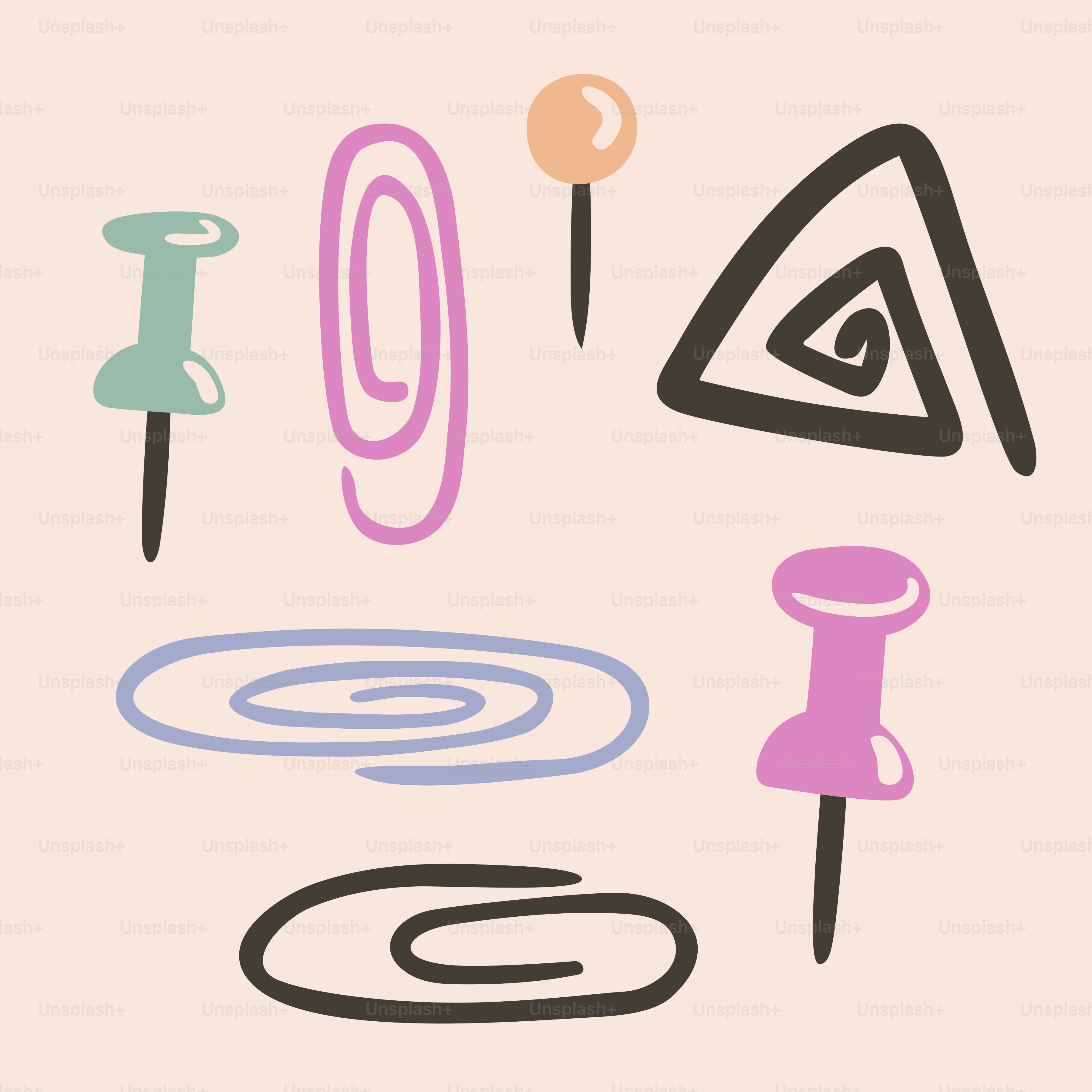 Um desenho de uma variedade de objetos em um fundo rosa