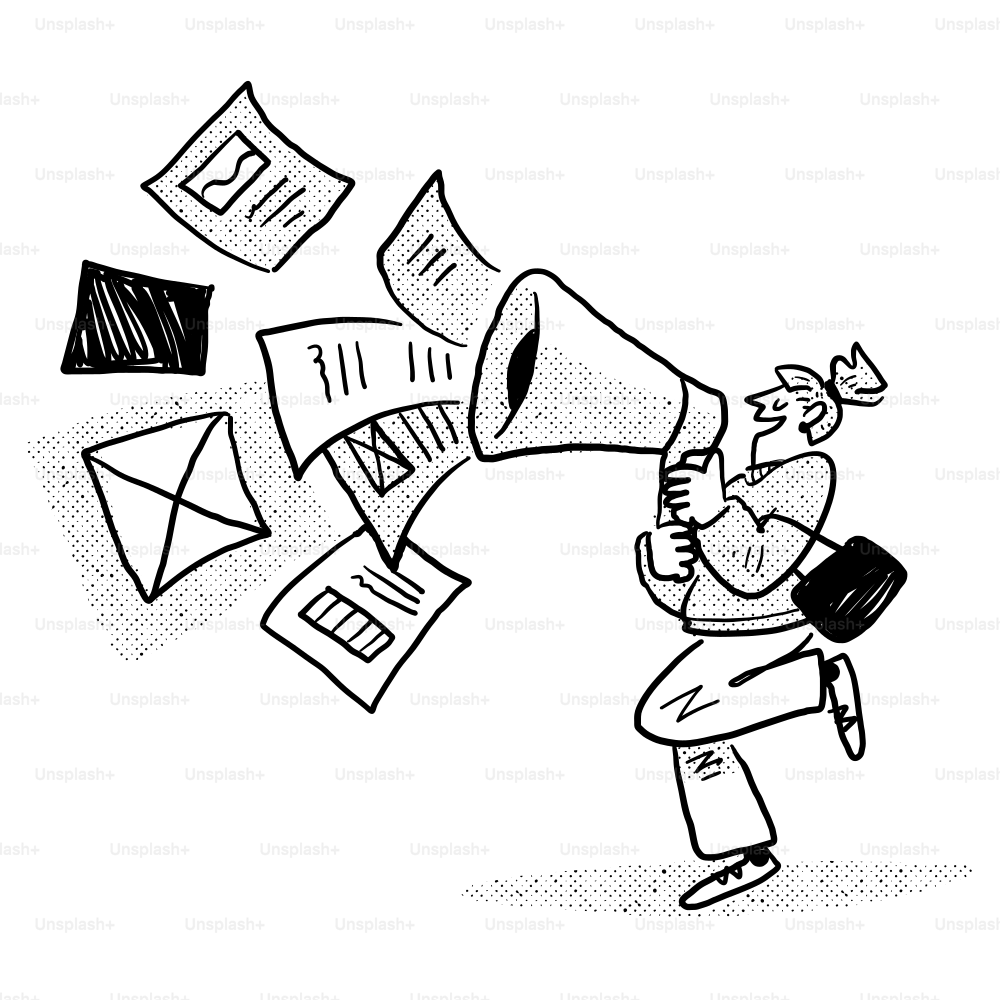 Eine Karikatur eines Mannes mit Megafon