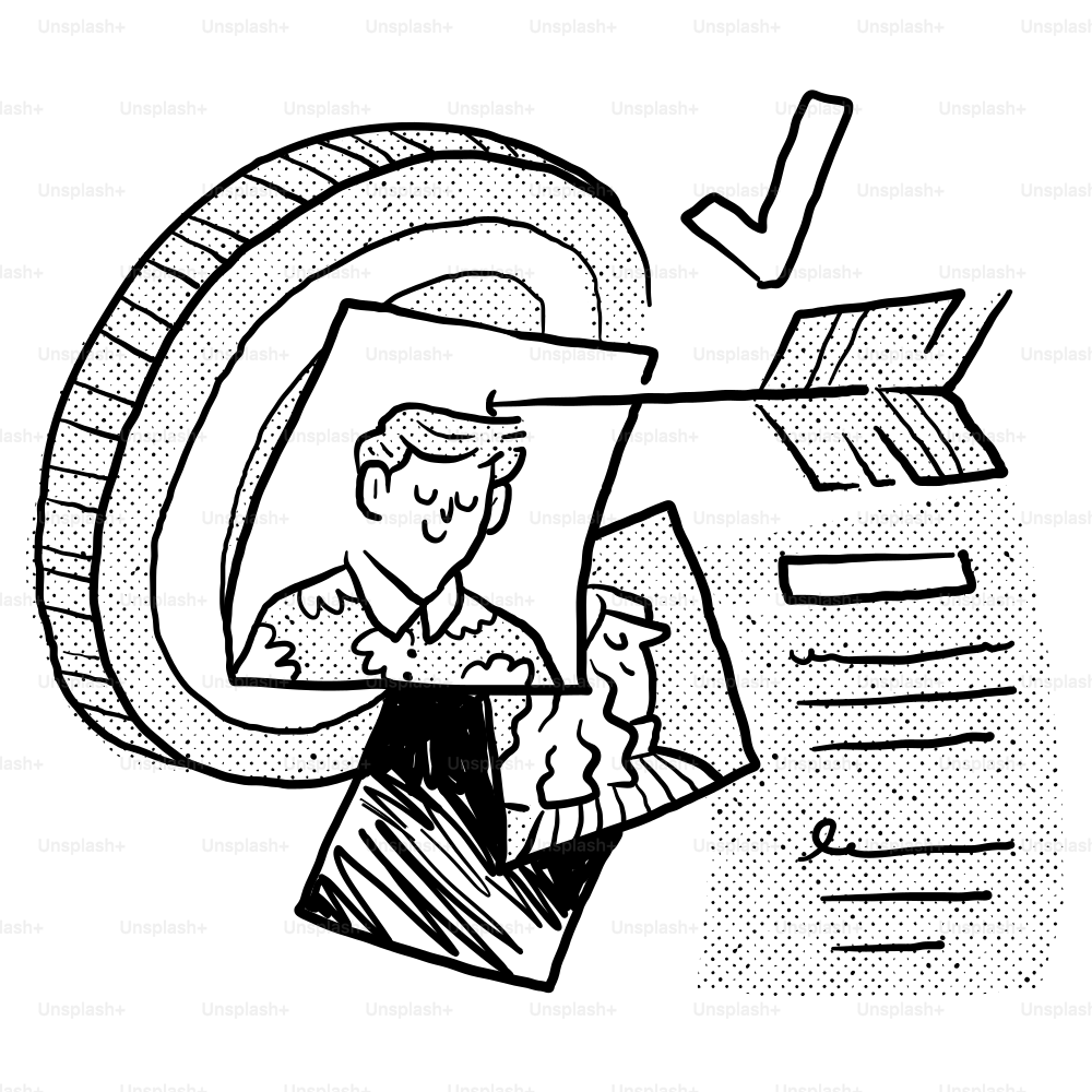 A drawing of a man holding a piece of paper