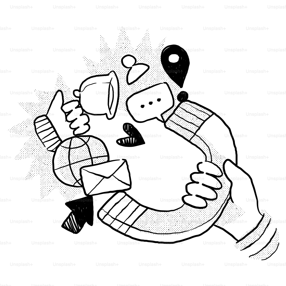 A black and white drawing of a person holding a cup