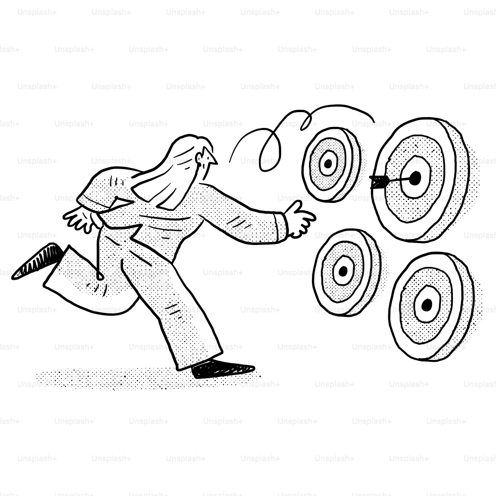 男性が的にダーツを投げる絵