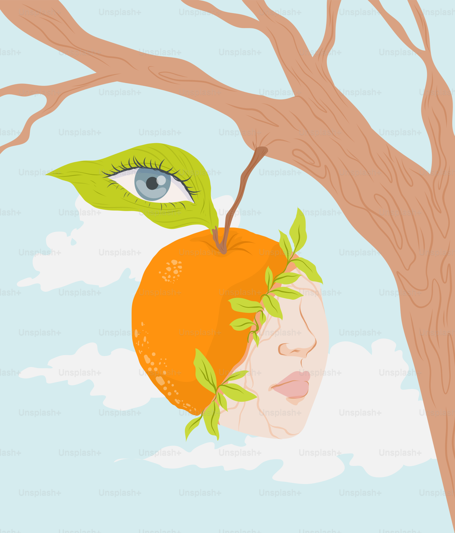 Ein Baum mit einer Orange auf der Spitze