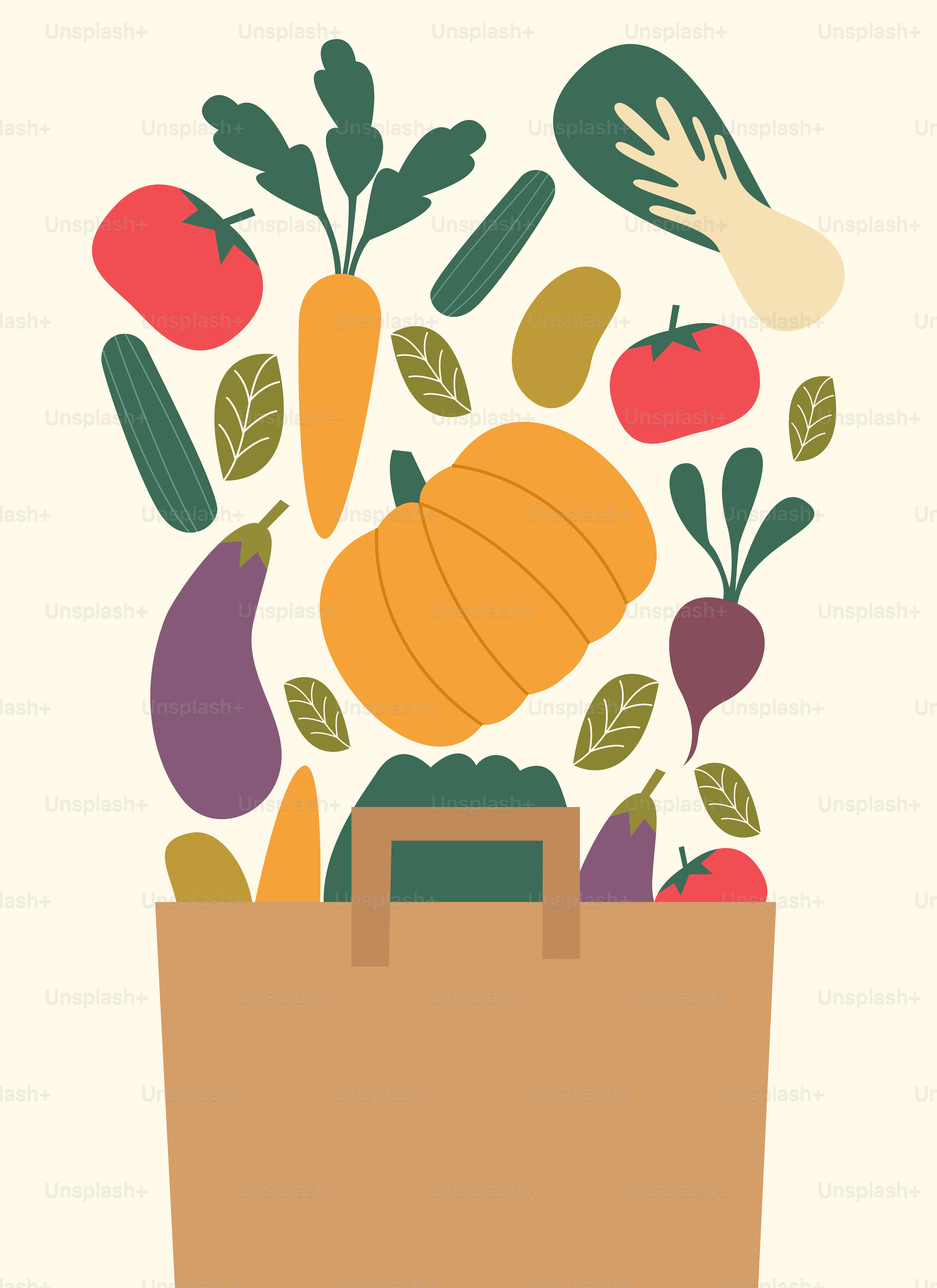 Una bolsa de papel llena de verduras sobre una mesa