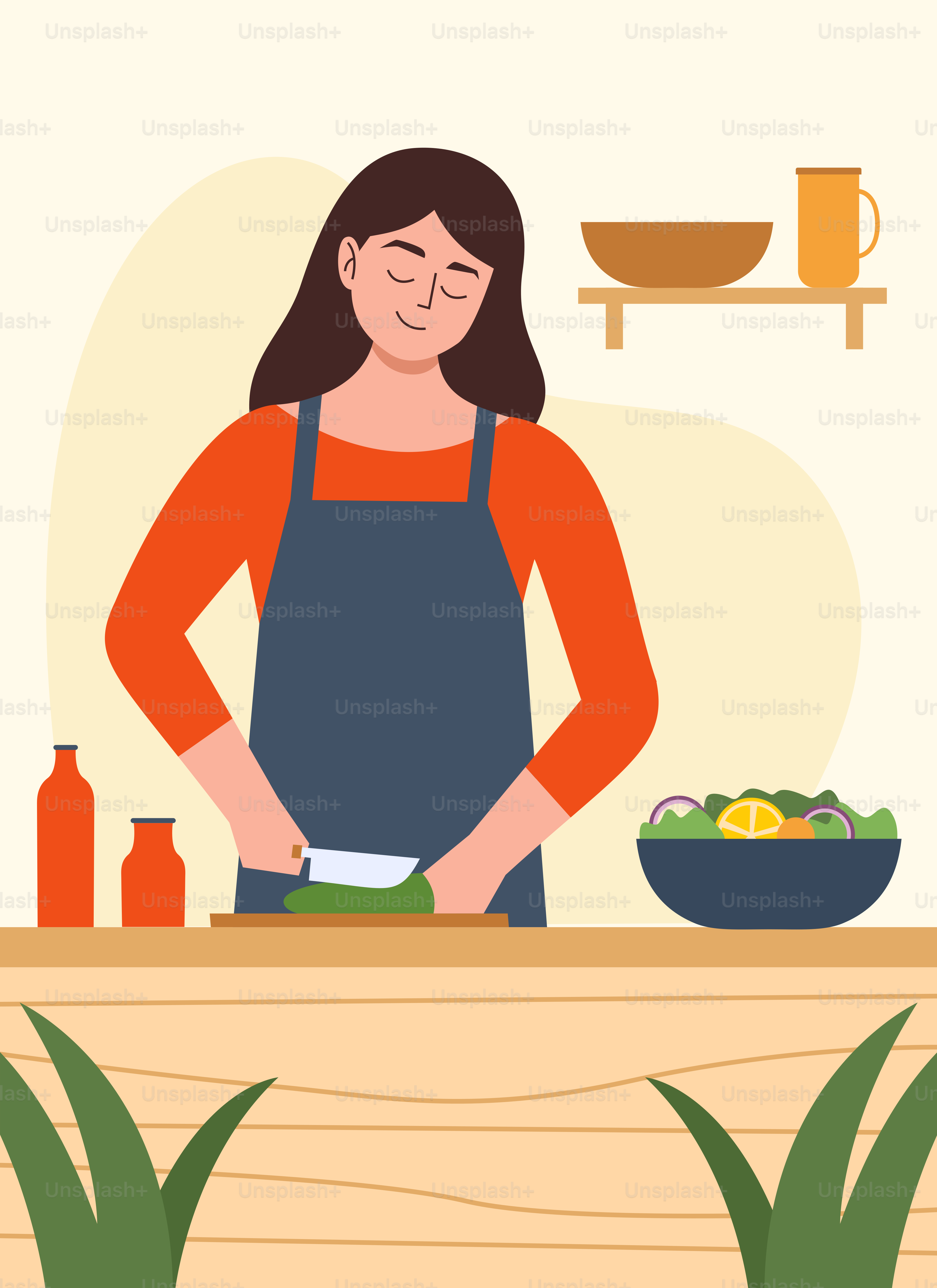 A woman standing in front of a counter preparing food