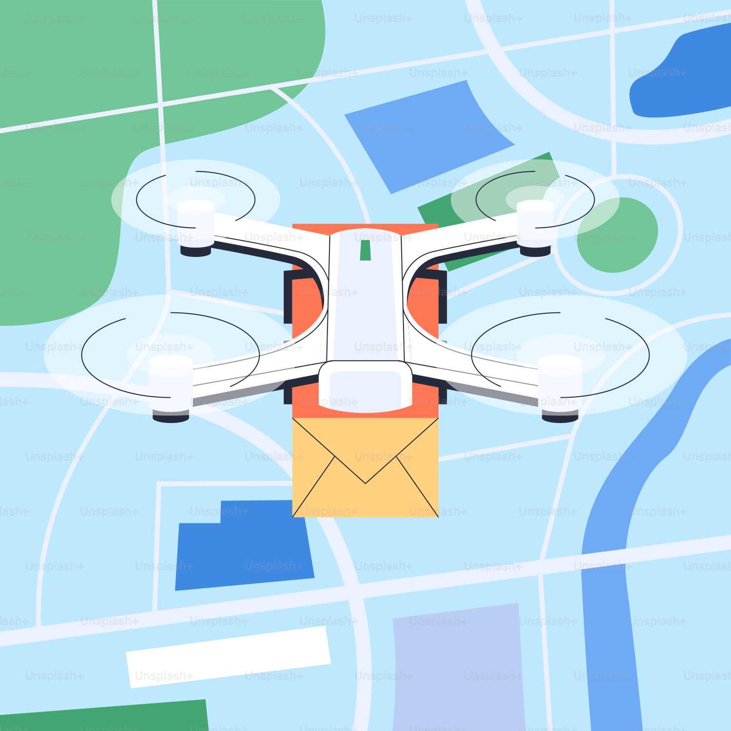 A picture of a small white and red plane flying over a map