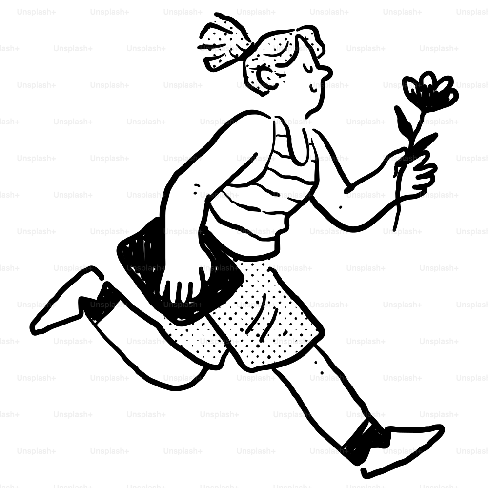 A woman running with a flower in her hand