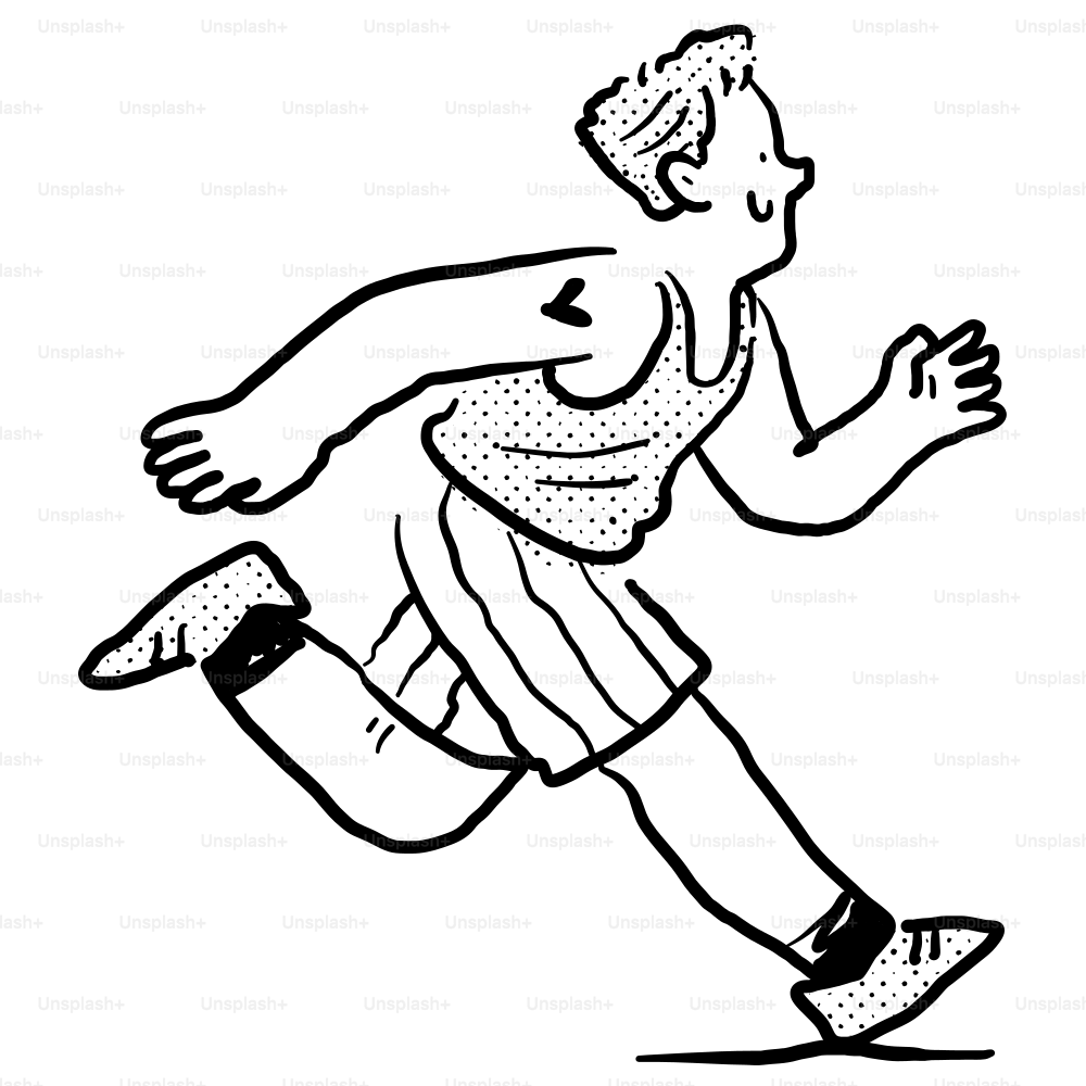 A black and white drawing of a man running