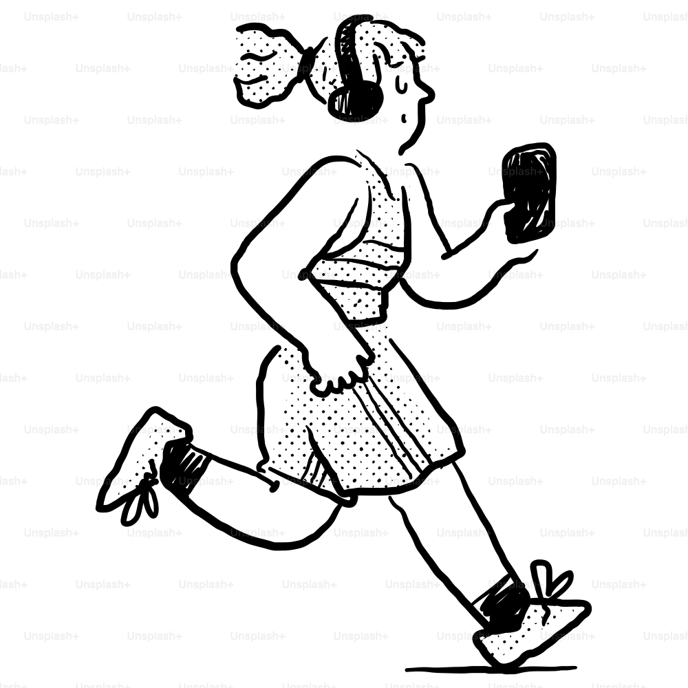 A woman running with a cell phone in her hand