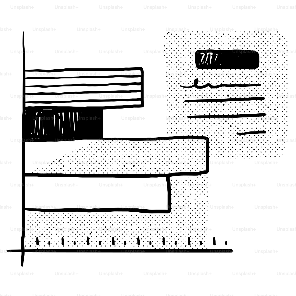 A black and white drawing of a couch