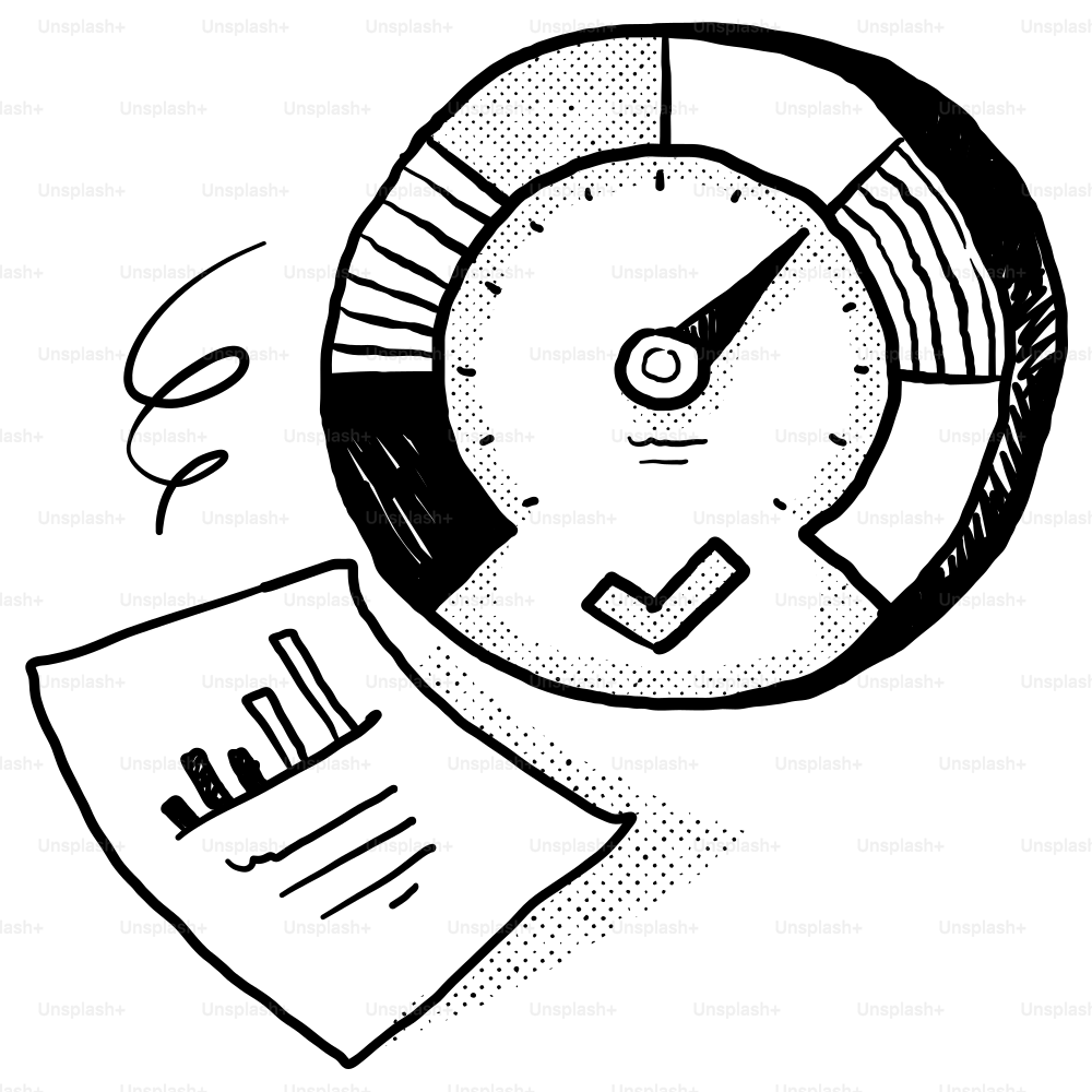 Um desenho de um relógio e um pedaço de papel