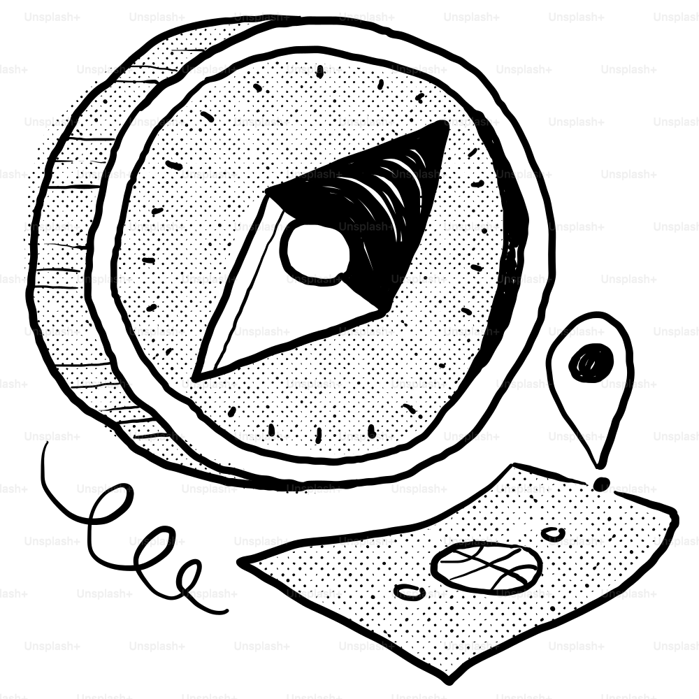 A black and white drawing of a clock and a piece of paper