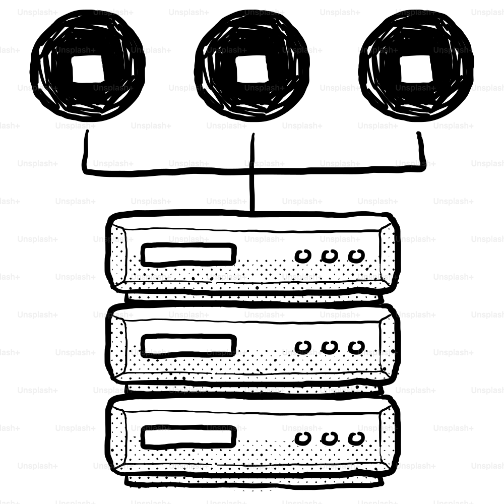 A black and white drawing of a stack of donuts