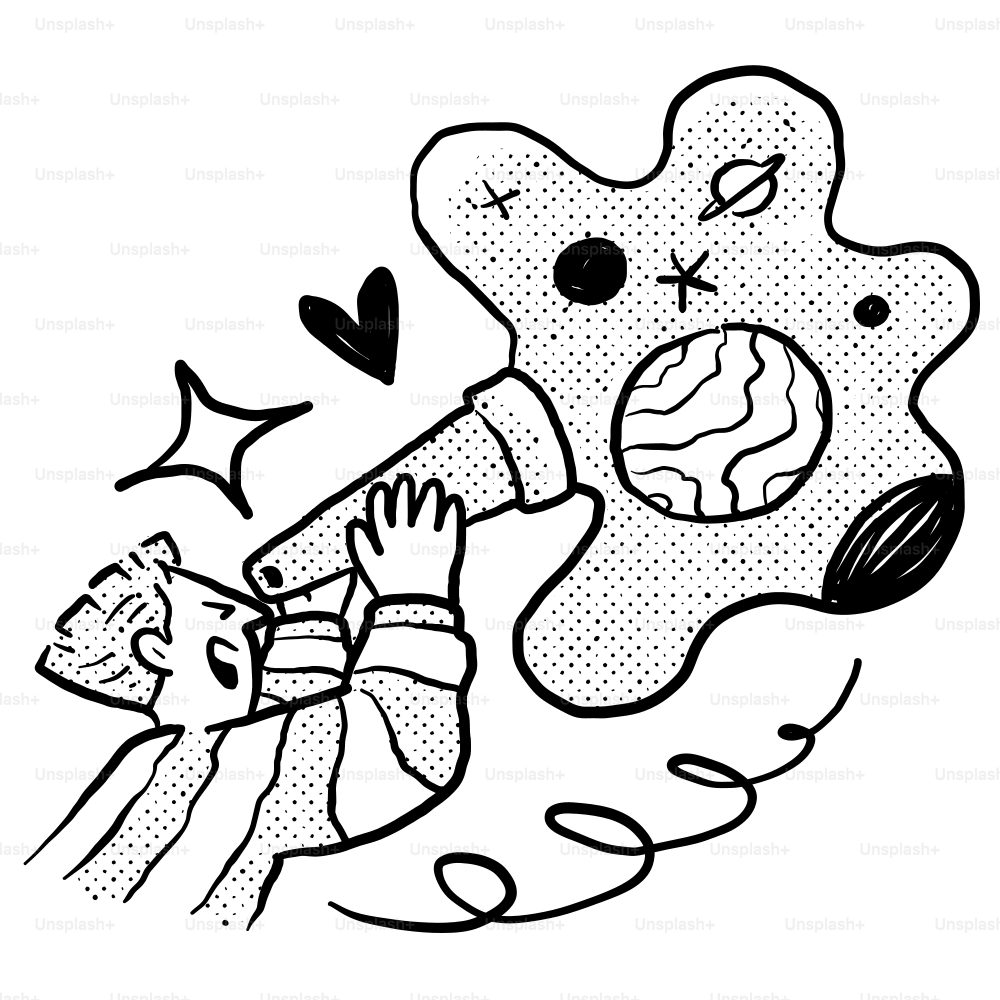 A black and white drawing of a person hitting a ball with a bat