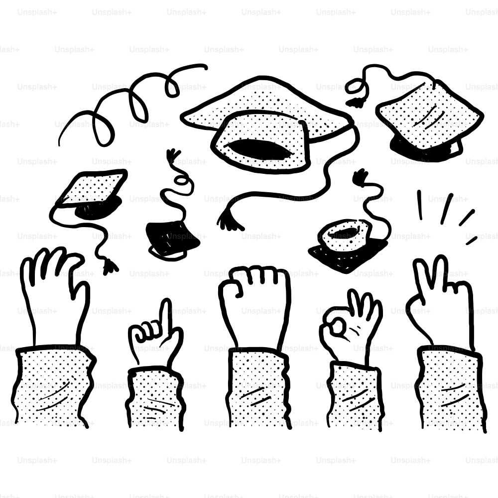 A black and white drawing of many hands