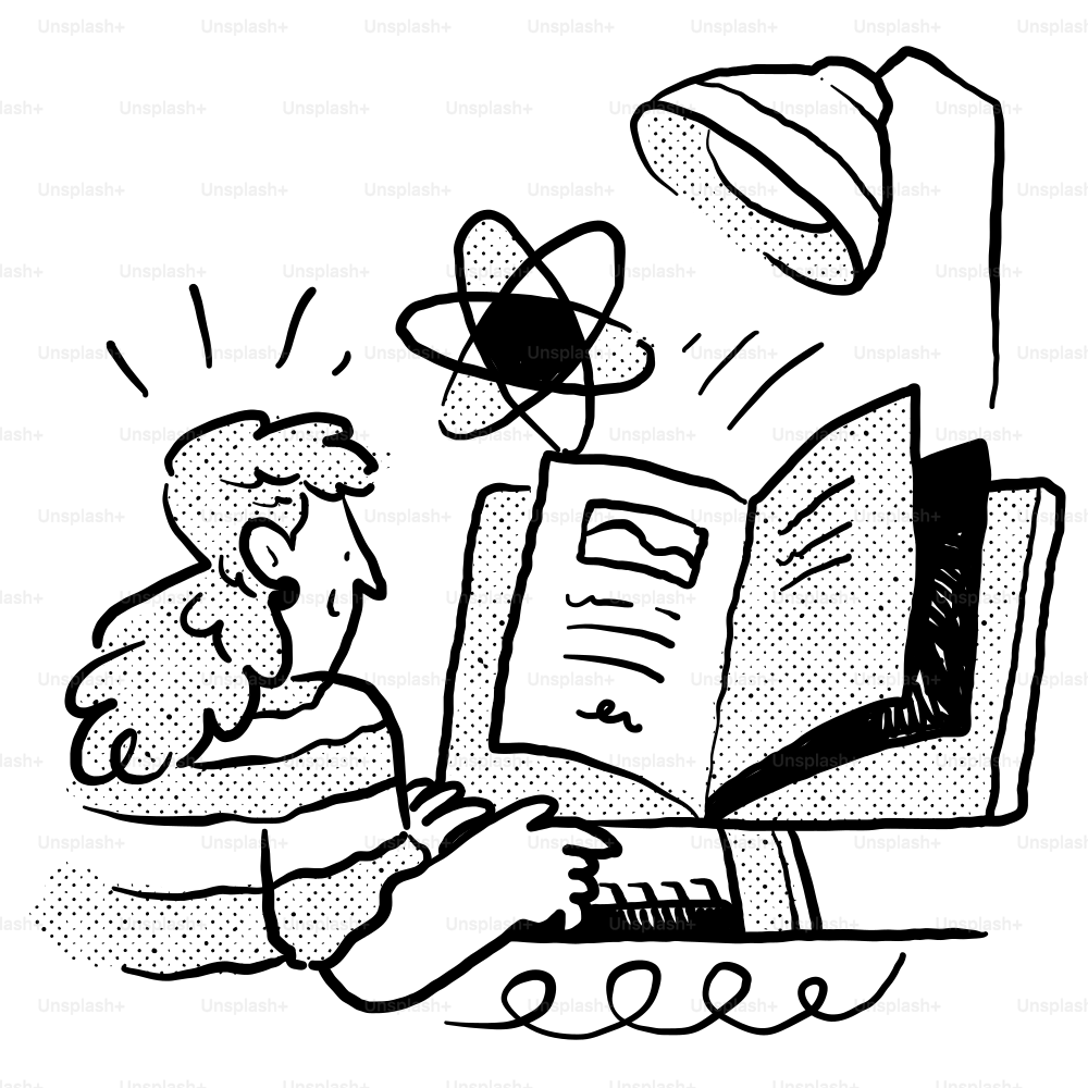 A cartoon of a man reading a book