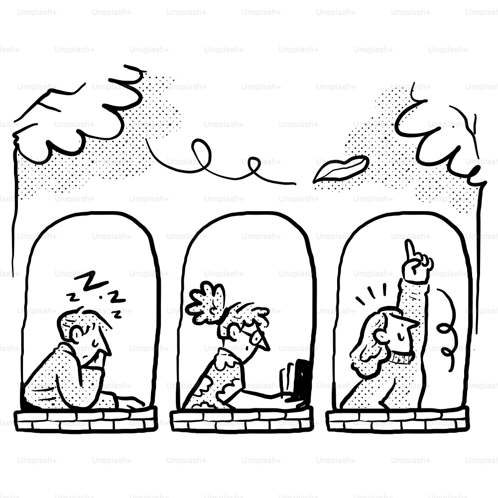 A cartoon drawing of people sitting in a train