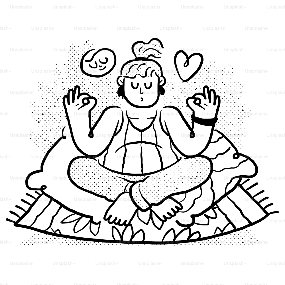 Un dibujo en blanco y negro de una persona sentada en una almohada vector –  Imagen de Yoga en Unsplash, image size:3000x3000