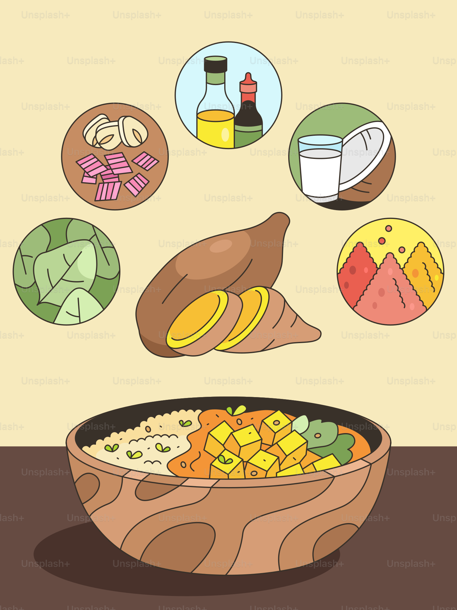 A bowl of food that is sitting on a table