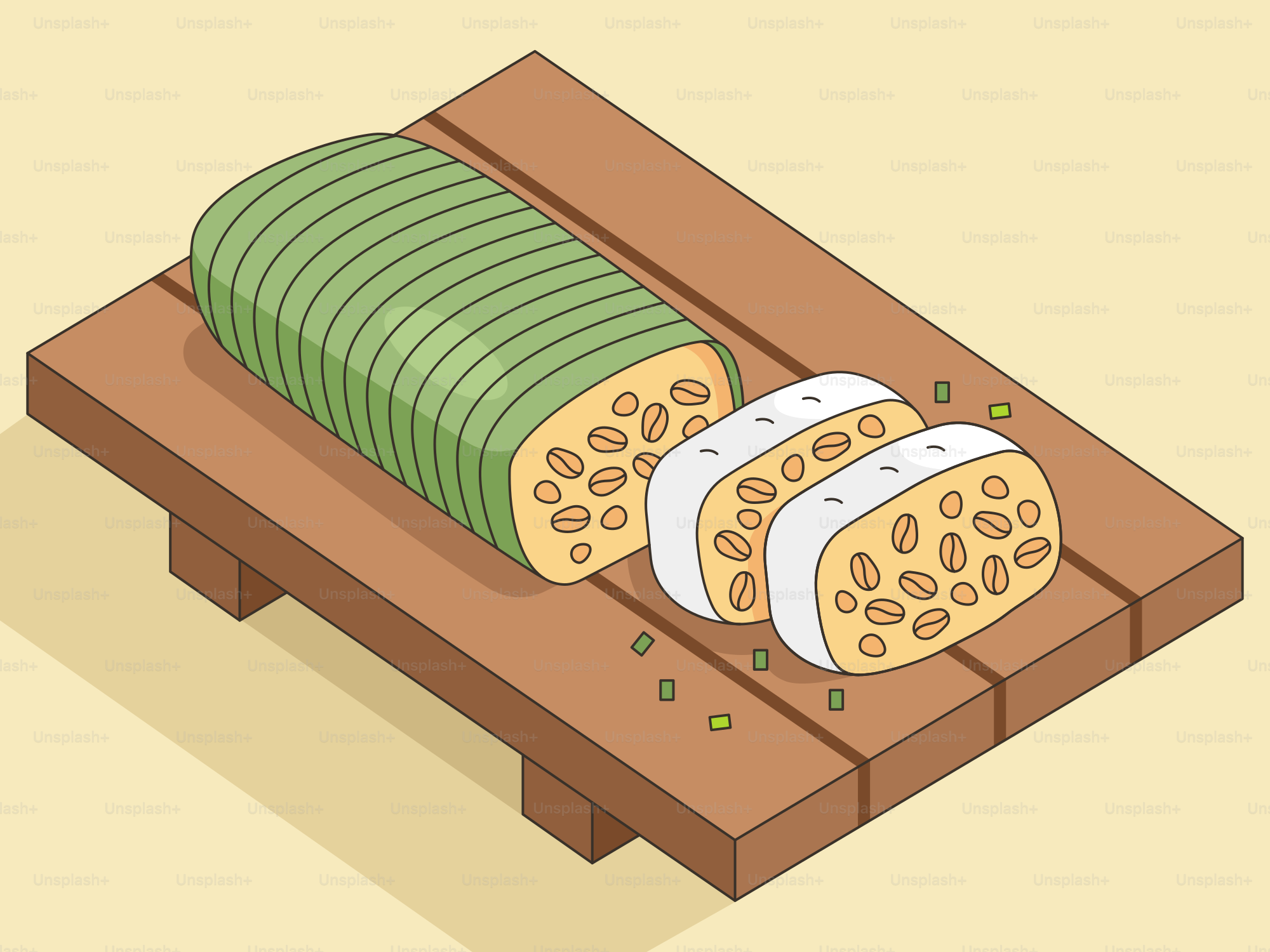 A piece of bread sitting on top of a wooden tray