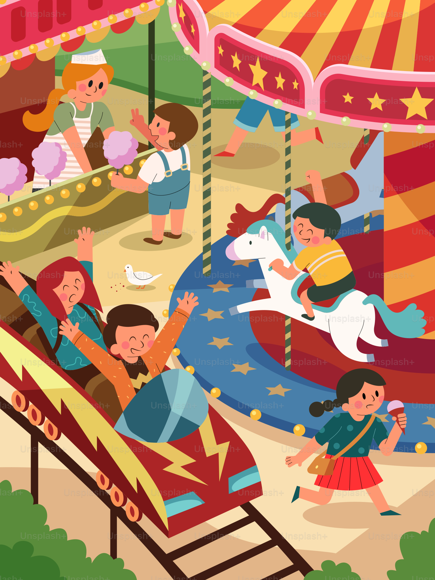 人々が乗るカーニバルの乗り物