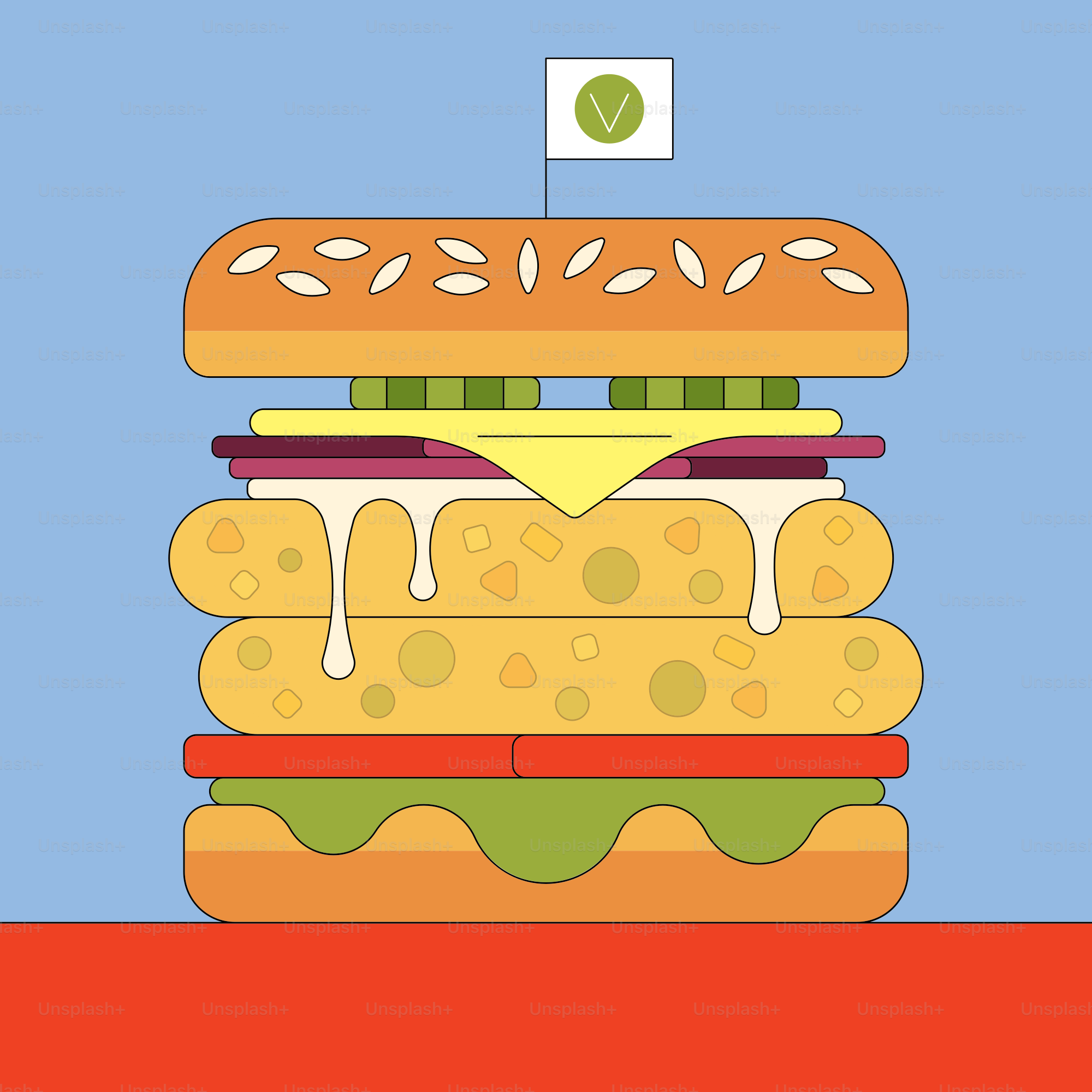 A large hamburger with a flag on top of it