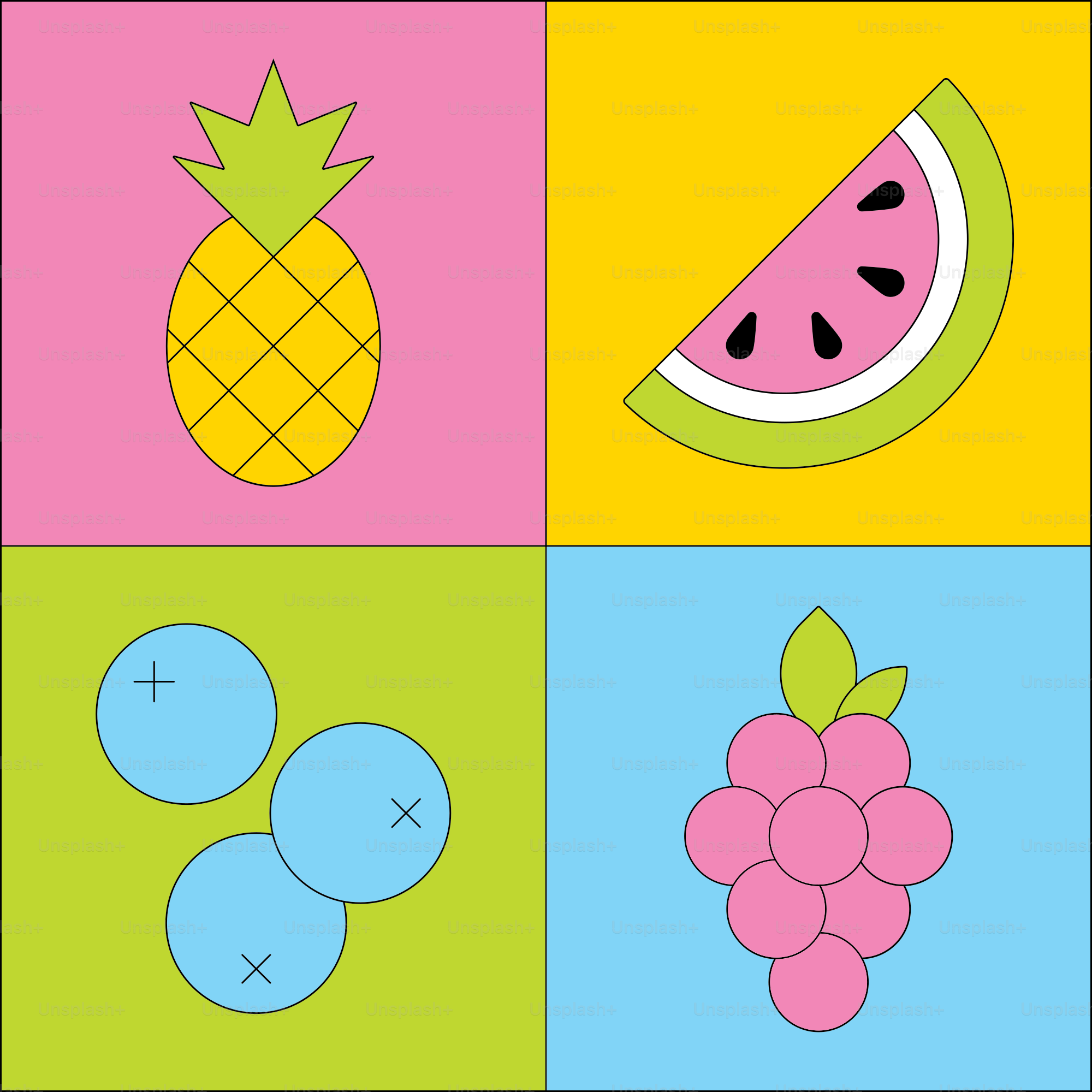 Una foto de un ramo de fruta sobre un fondo colorido